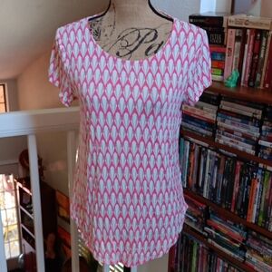 Alfani Pink and White Geometric Blouse